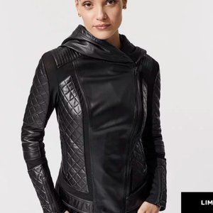 Blanc Noir Voyage Hooded Leather and Mesh Jacket